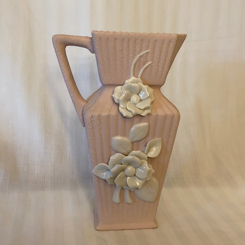 Vintage Ucagco Textured Pink Floral Vase